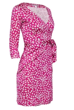 Diane von Furstenberg - Pink & White Speckled Silk Wrap Dress Sz 0