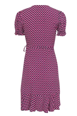 Diane von Furstenberg - Pink, Black & White Print Short Sleeve Wrap Dress Sz XS