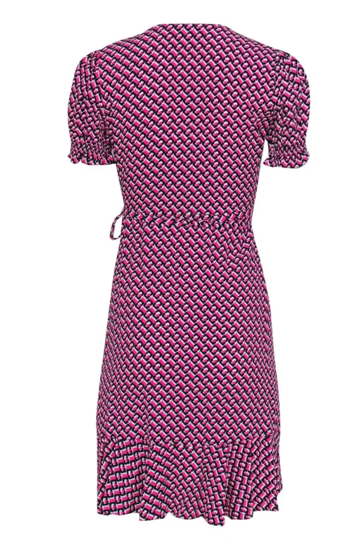 Diane von Furstenberg - Pink, Black & White Print Short Sleeve Wrap Dress Sz XS