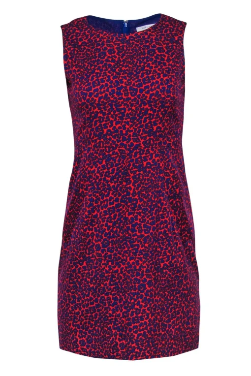 Diane von Furstenberg - Red & Blue Leopard Print Silk Fit & Flare Dress Sz 2