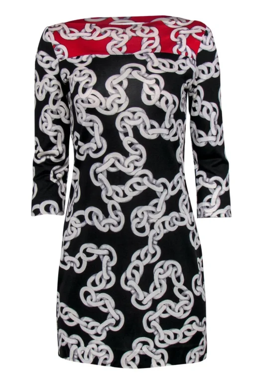 Diane von Furstenberg - Red, Black & White Chain Dress Sz 4