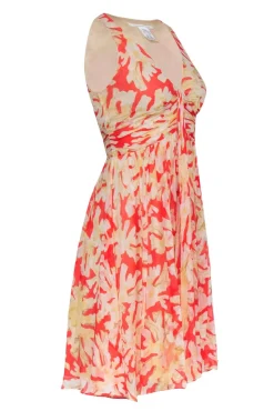 Diane von Furstenberg - Red & Cream Coral Reef Print Silk Dress Sz 4