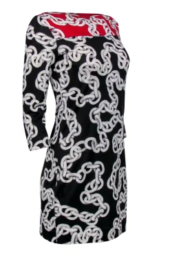 Diane von Furstenberg - Red, Black & White Chain Dress Sz 4