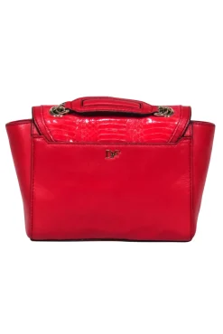 Diane von Furstenberg - Red Leather & Snakeskin Small Shoulder Bag w/ Chain Strap