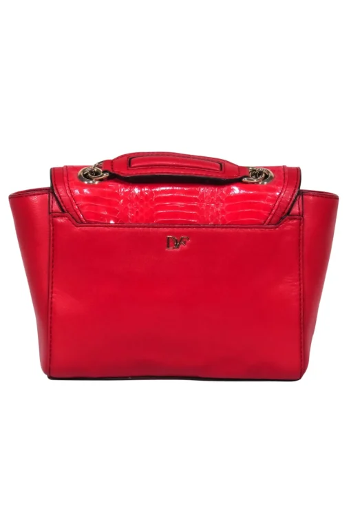 Diane von Furstenberg - Red Leather & Snakeskin Small Shoulder Bag w/ Chain Strap