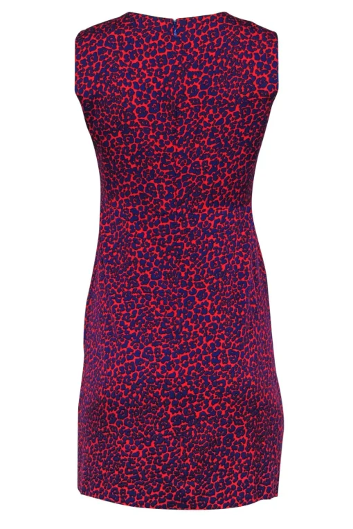 Diane von Furstenberg - Red & Blue Leopard Print Silk Fit & Flare Dress Sz 2