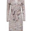 Diane von Furstenberg - Tan Long Sleeve Speckled Wrap Knee-Length Dress Sz 6