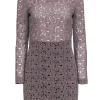 Diane von Furstenberg - Taupe Eyelet Lace Shift Dress w/ Leather Trim Sz 6