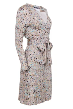 Diane von Furstenberg - Tan Long Sleeve Speckled Wrap Knee-Length Dress Sz 6
