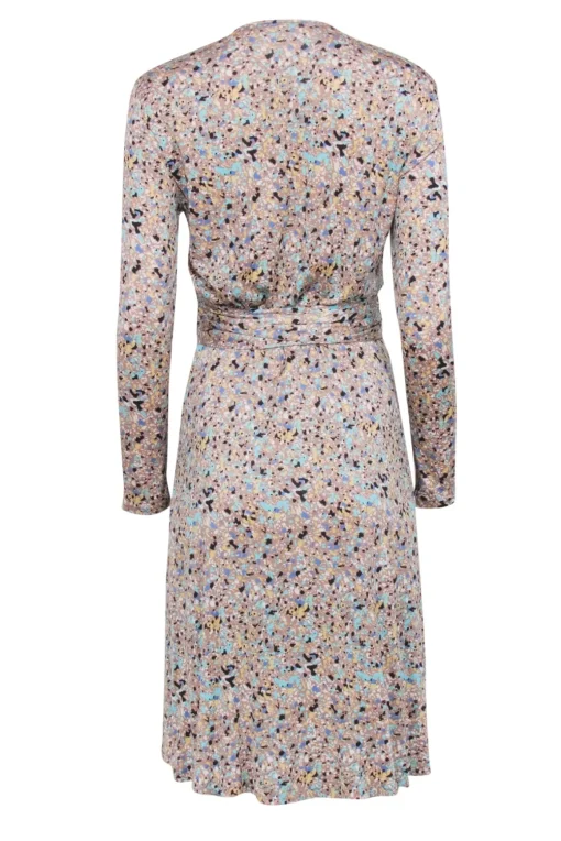 Diane von Furstenberg - Tan Long Sleeve Speckled Wrap Knee-Length Dress Sz 6