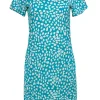 Diane von Furstenberg - Teal & White Speckled Short Sleeve Silk Shift Dress Sz 8