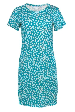 Diane von Furstenberg - Teal & White Speckled Short Sleeve Silk Shift Dress Sz 8