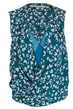 Diane von Furstenberg - Teal Green Leopard Print Faux Wrap Front Tp Sz P