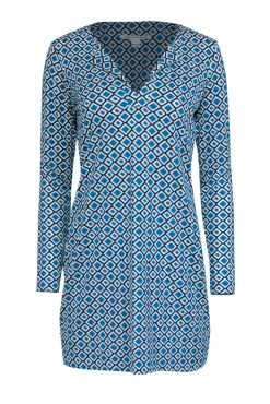 Diane von Furstenberg - Teal, Navy & White Geometric Print Shift Dress Sz 6