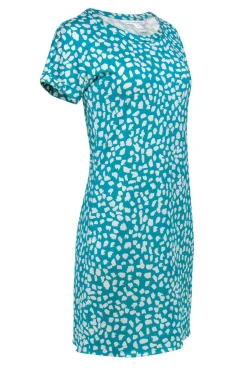 Diane von Furstenberg - Teal & White Speckled Short Sleeve Silk Shift Dress Sz 8