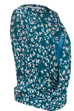 Diane von Furstenberg - Teal Green Leopard Print Faux Wrap Front Tp Sz P