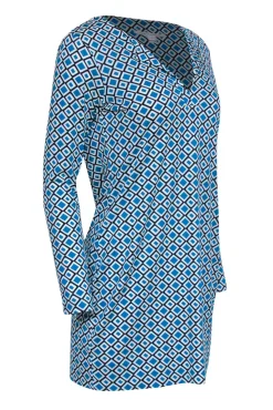 Diane von Furstenberg - Teal, Navy & White Geometric Print Shift Dress Sz 6