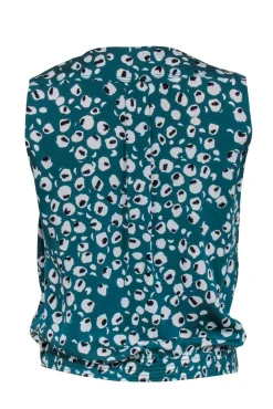 Diane von Furstenberg - Teal Green Leopard Print Faux Wrap Front Tp Sz P