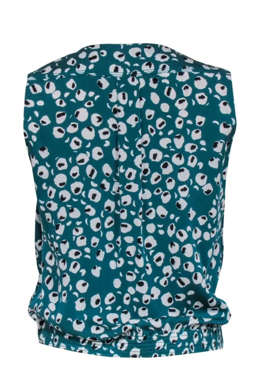 Diane von Furstenberg - Teal Green Leopard Print Faux Wrap Front Tp Sz P