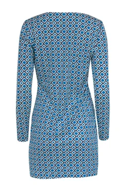 Diane von Furstenberg - Teal, Navy & White Geometric Print Shift Dress Sz 6