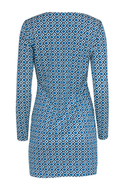 Diane von Furstenberg - Teal, Navy & White Geometric Print Shift Dress Sz 6