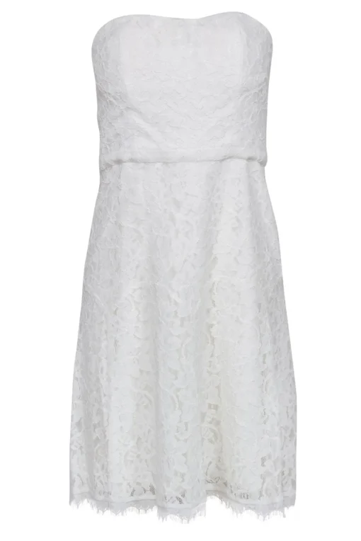 Diane von Furstenberg - White Floral Lace Strapless "Amira" Sheath Dress Sz 8