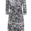 Diane von Furstenberg - White & Gray Marbled Printed Ruched Dress Sz 10