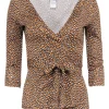 Diane von Furstenberg- Tan, Black & White Cheetah Print Silk Wrap Top Sz 2