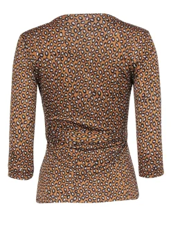 Diane von Furstenberg- Tan, Black & White Cheetah Print Silk Wrap Top Sz 2