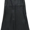 DKNY - Black Smooth Leather Midi Skirt w/ Asymmetric Hem Sz 6