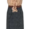 Dolce & Gabbana - Beige & Grey Strapless Ruffle Wine Print Sheath Dress Sz 4