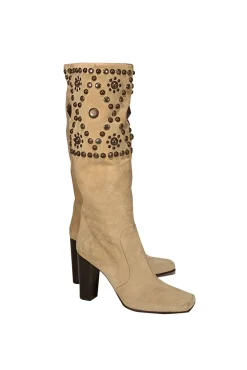 Dolce & Gabbana - Beige Suede Studded Boots Sz 8