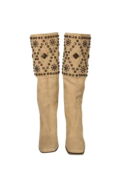 Dolce & Gabbana - Beige Suede Studded Boots Sz 8