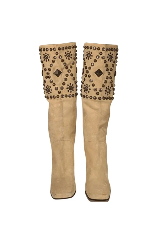 Dolce & Gabbana - Beige Suede Studded Boots Sz 8