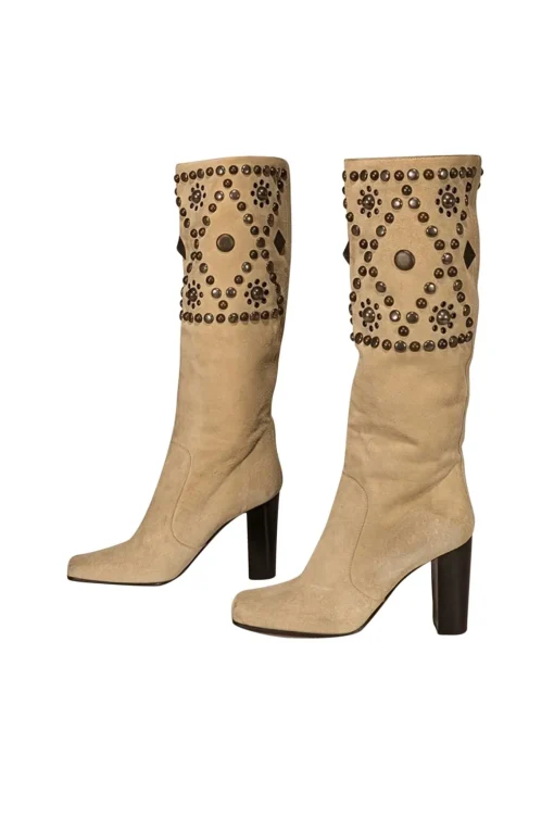 Dolce & Gabbana - Beige Suede Studded Boots Sz 8