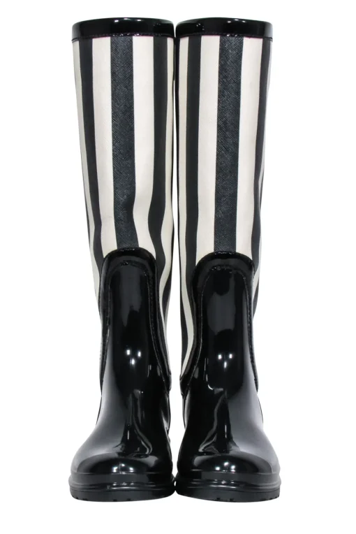 Dolce & Gabbana - Black & Cream Striped Rain Boots Sz 8