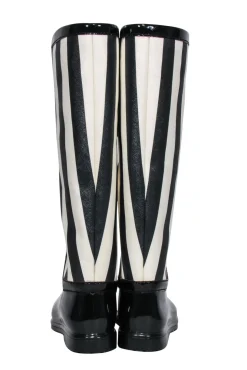 Dolce & Gabbana - Black & Cream Striped Rain Boots Sz 8
