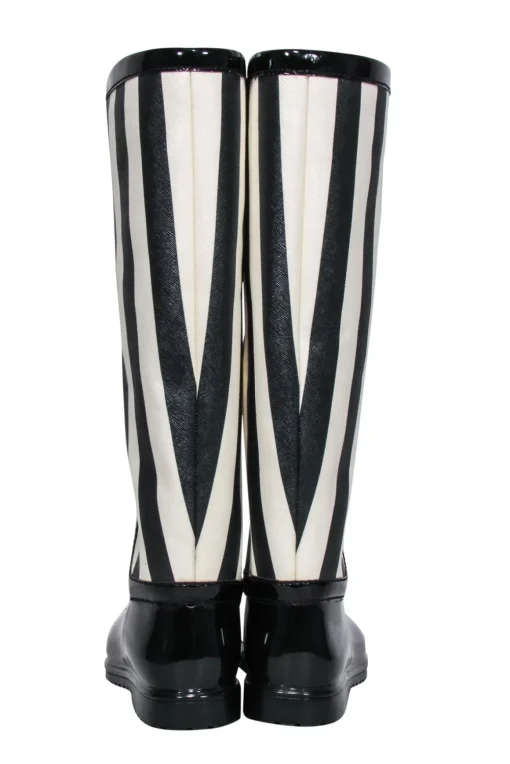 Dolce & Gabbana - Black & Cream Striped Rain Boots Sz 8