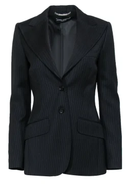 Dolce & Gabbana - Black Pinstriped Wool Fitted Blazer Sz 4