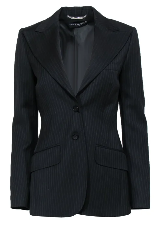 Dolce & Gabbana - Black Pinstriped Wool Fitted Blazer Sz 4
