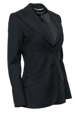 Dolce & Gabbana - Black Pinstriped Wool Fitted Blazer Sz 4