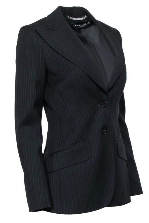 Dolce & Gabbana - Black Pinstriped Wool Fitted Blazer Sz 4
