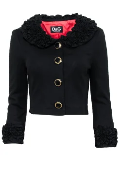 Dolce & Gabbana - Black Ruffle Trim Crop Jacket Sz 2