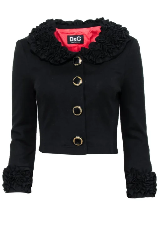 Dolce & Gabbana - Black Ruffle Trim Crop Jacket Sz 2