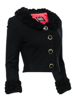Dolce & Gabbana - Black Ruffle Trim Crop Jacket Sz 2