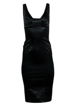 Dolce & Gabbana - Black Satin Sleeveless Midi Dress Sz 2