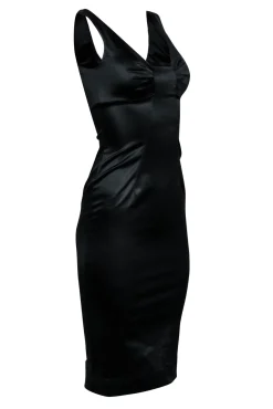 Dolce & Gabbana - Black Satin Sleeveless Midi Dress Sz 2