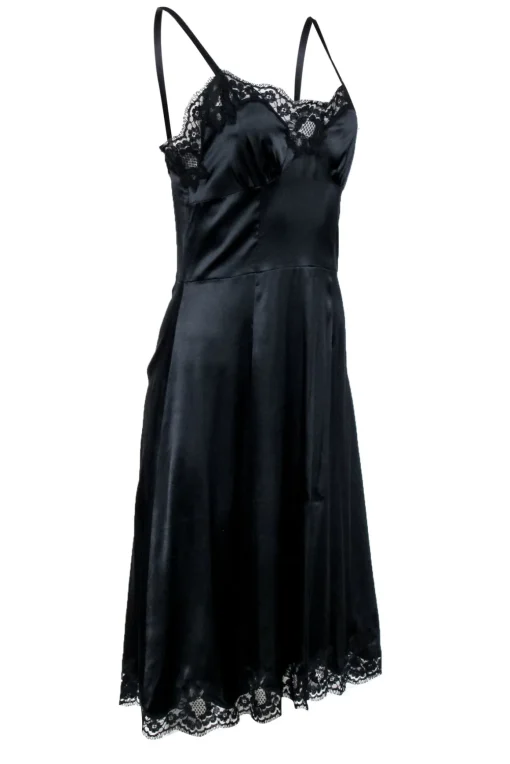 Dolce & Gabbana - Black Silk Blend Lace Trim Slip Dress Sz 6