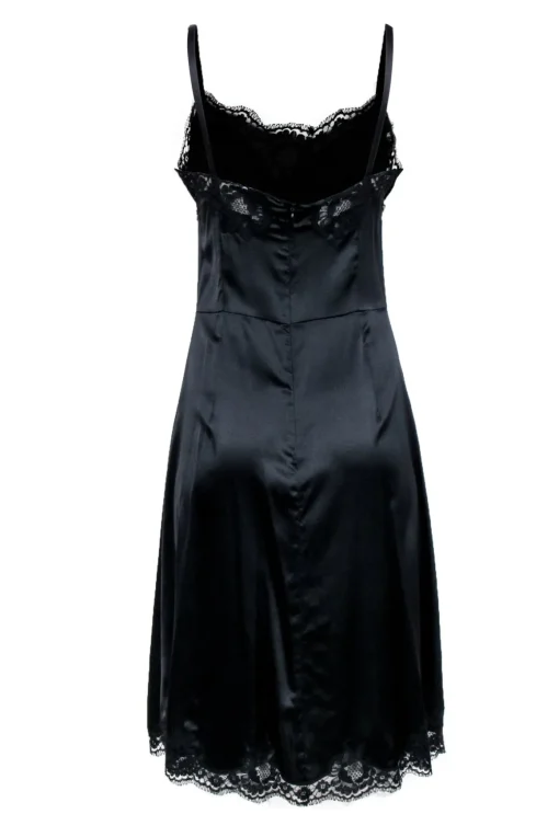Dolce & Gabbana - Black Silk Blend Lace Trim Slip Dress Sz 6
