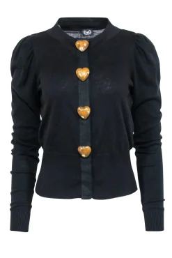 Dolce & Gabbana - Black Wool Blend Cardigan w/ Heart Buttons Sz 2